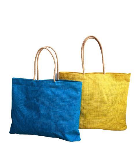 DESHKARI Handmakers Natural Jute Women's Fashion Gift Bag Blue Yellow