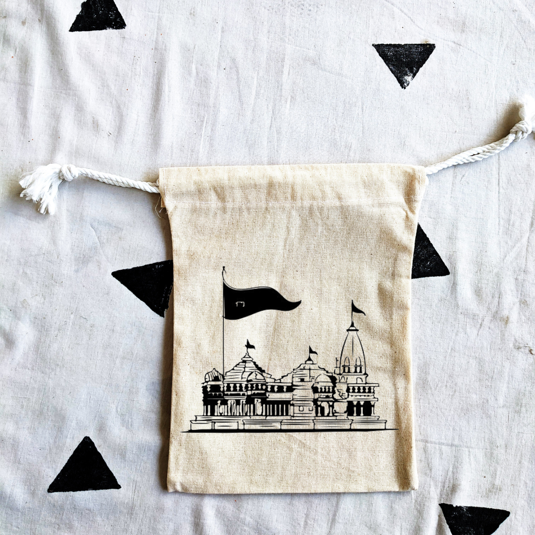 Handmakers Canvas white potli bags for Ram mandir Bhog, Prasad