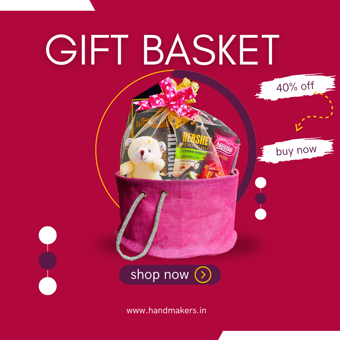 Handmakers Natural Pink Jute Gift Hamper Basket Pack of 2