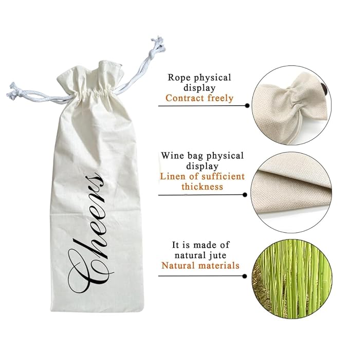 Handmakers Natural Pure White Wine Bottle Bags with Cheers Print Wine Bags Pack of 6