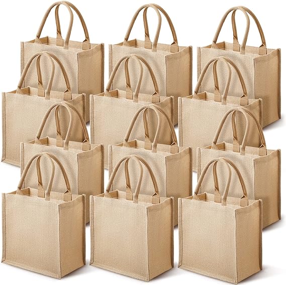 Handmakers Natural Jute Bags Wholesale for Wedding Welcome Bags 12x12x5 inch Pack of 20