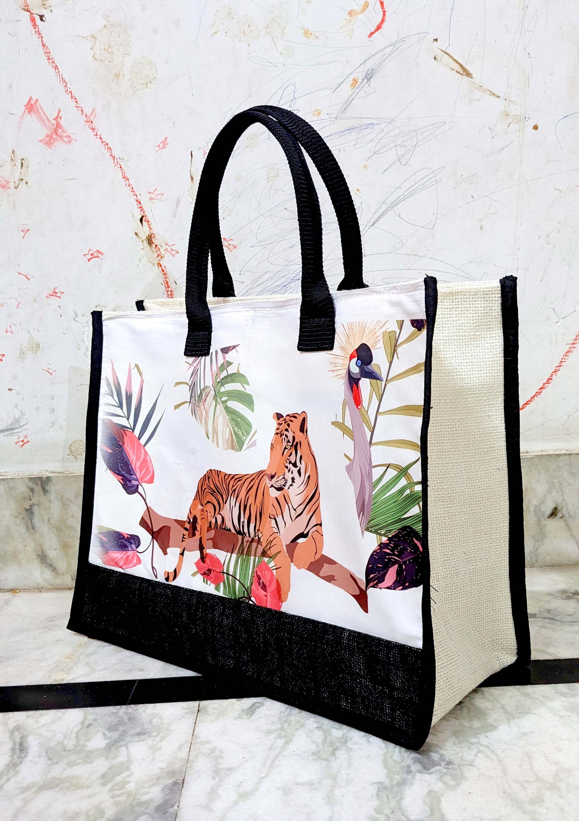 tiger print jute bags