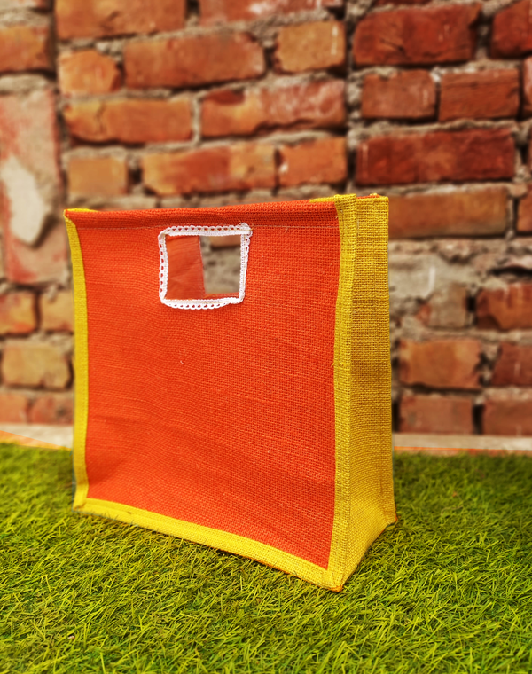 Handmakers Orange & Yellow Jute Bag for Return Gifts