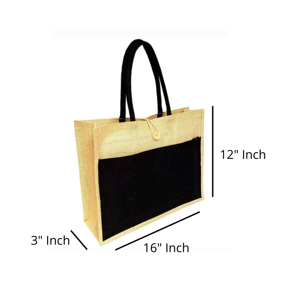 Handmakers Natural Jute Bag with black for Corporate Gifts, Return gift,