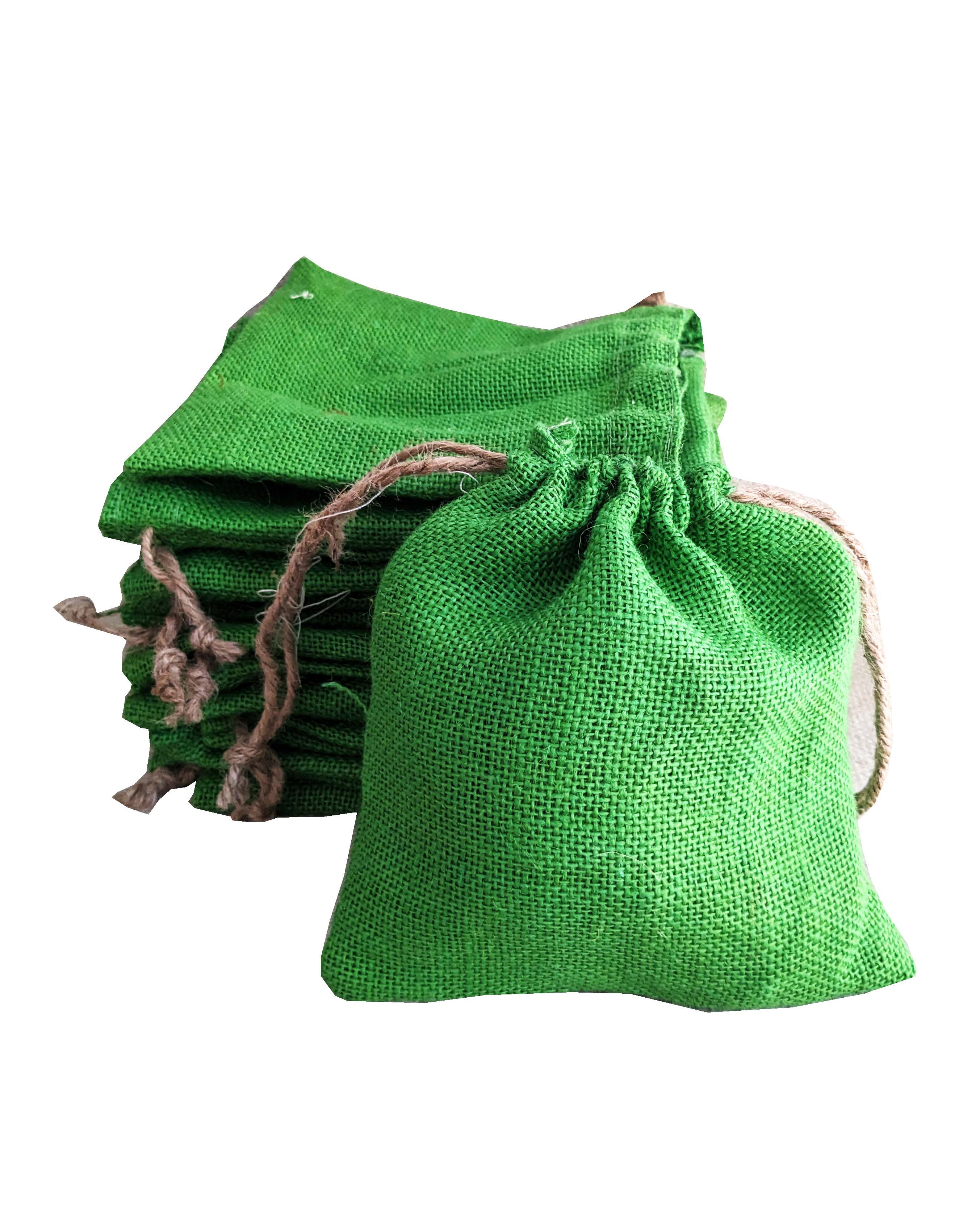 Handmakes Natural Pure Green Jute Gift Potli Bags 7X8 Gift Pouches