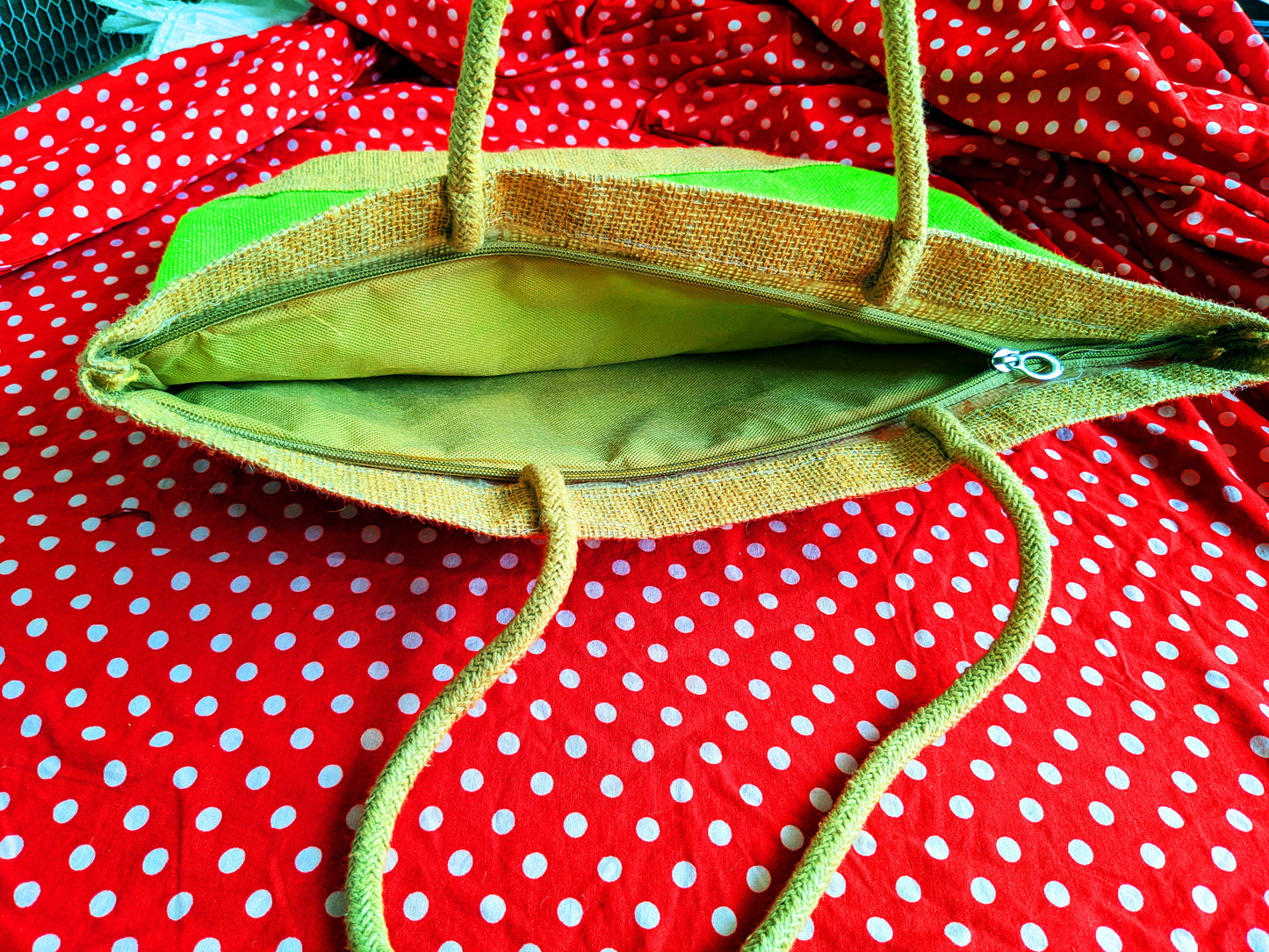 Handmakers Natural Jute Handbags for women with Green Color