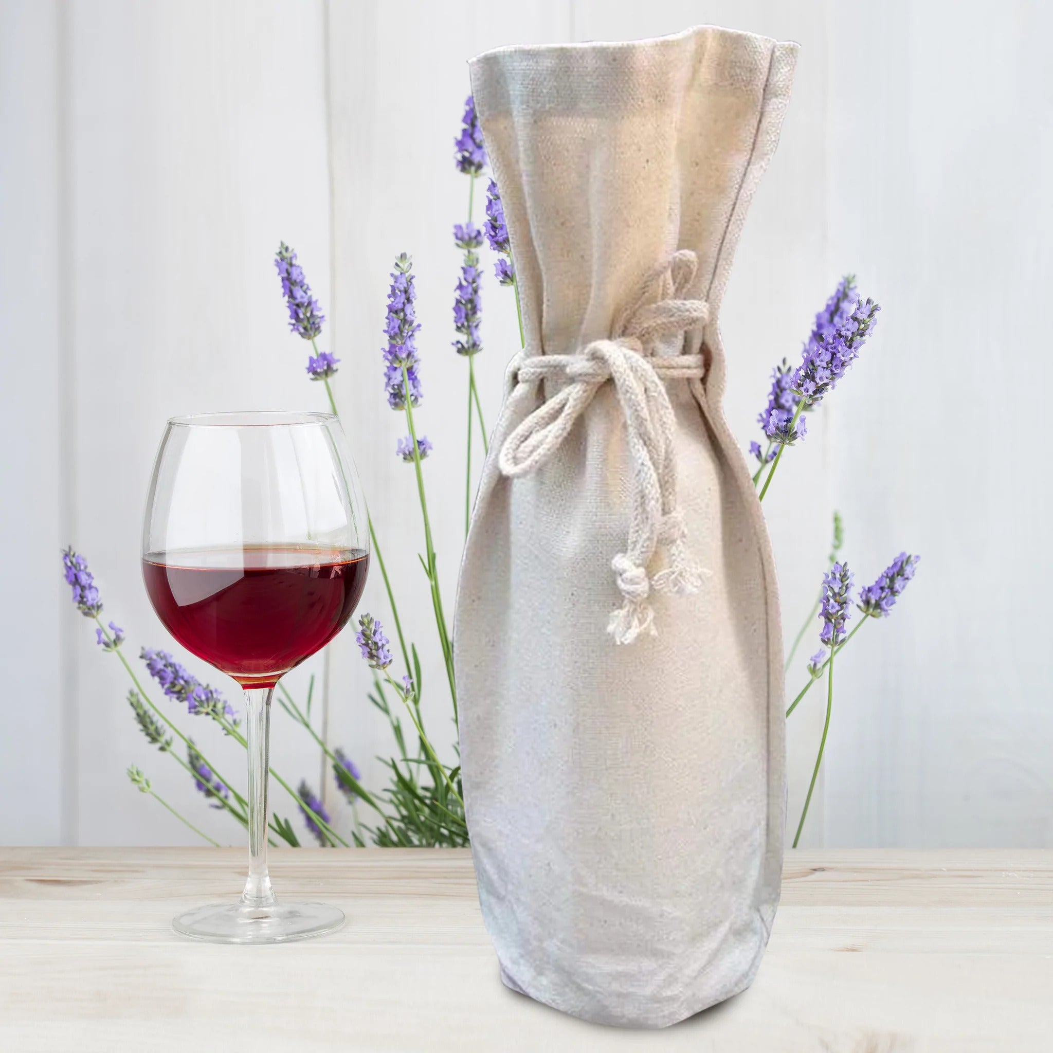 Canvas Wine Bottle Bag with White Color Set of 4