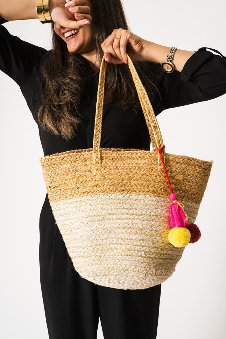 Handmakers  Pure jute rug Handbags for women with Curve shape