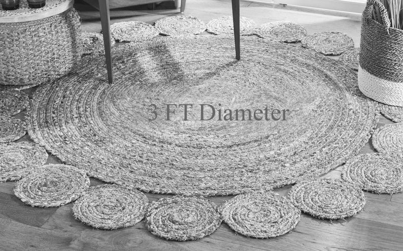 Close-up view of a handwoven jute rug